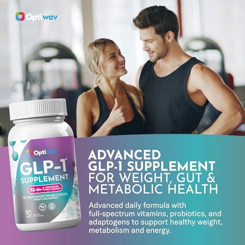 Optiwav GLP-1 Supplement for Weight Loss - 32-in-1 GLP1 Booster with Probiotics for Women & Men - Natural Daily Oral Support to Boost Fat Burn Metabolism & Gut Health - Vegan Gluten Free Sugar Free