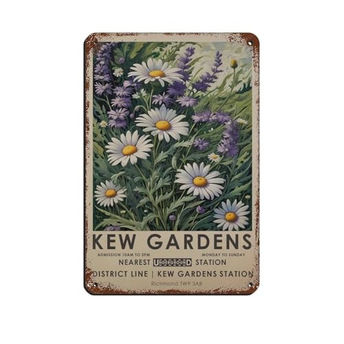 Poster en métal Kew Gardens daisy floral rose décoration murale vintage maison et bar