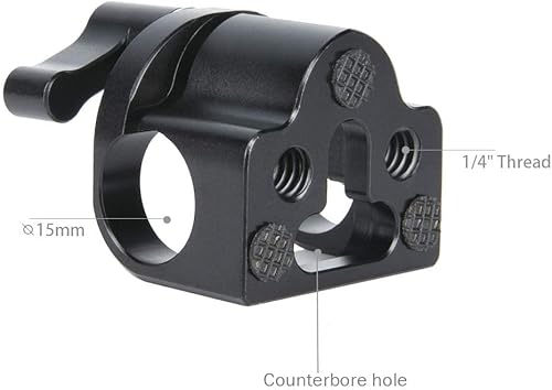 Miniatura 4 de NICEYRIG Abrazadera de varilla de 0.591 in, soporte de varilla individual para sistema de soporte de riel de 0.591 in, montaje EVF, luz LED,