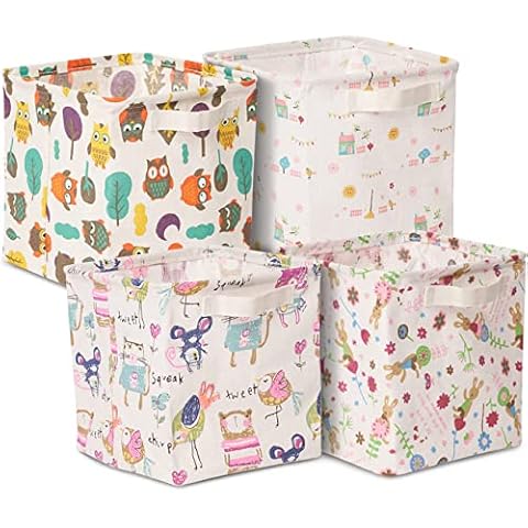EZOWare 4er Set Stoff Leinen Aufbewahrungskorb Organizer, Faltbare Wasserdicht Aufbewahrungsbox Cover