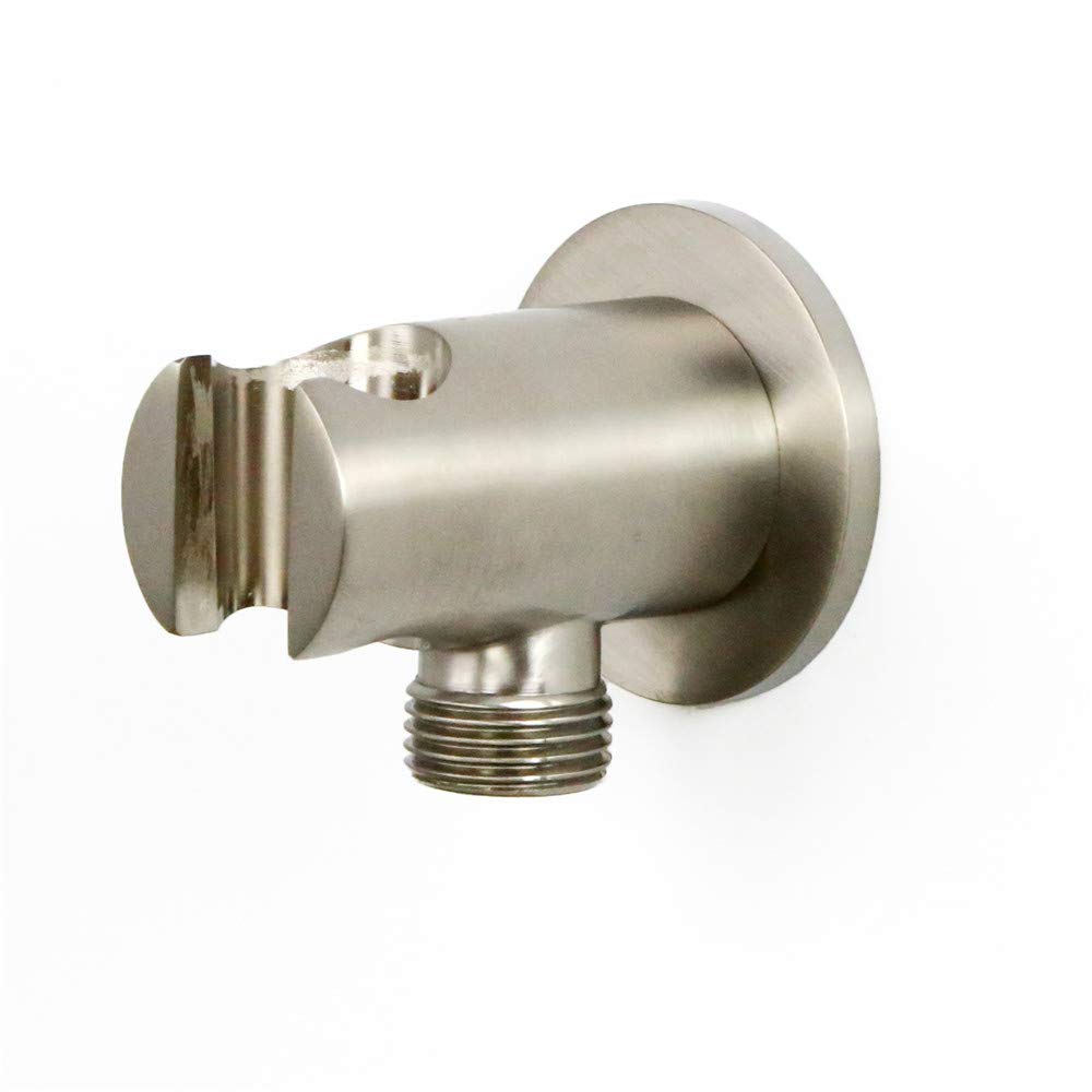 Weirun Bathroom Brass G1/2 Inch Round Shower Wall Outlet Handheld Shower Spray Head Holder Supply Elbow Hose Connector Wall-Mounted, Brushed Nickel