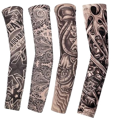 Yeesabella 4 PCS Arm Fake Tattoos Sleeves Cover For Men Women Unisex Party Tribal Totem Tattoos Sleeves for Outdoor Cycling Basketball Sunscreen Nylon Stretch