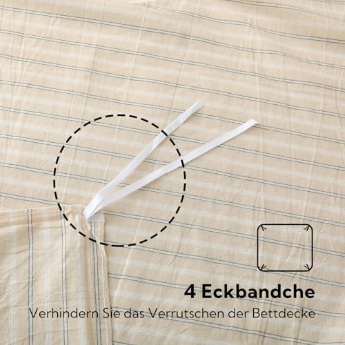 SOULFUL Bettwäsche 135x200 Baumwolle Gestreift Oeko-TEX Cremebeige & Weiß – Ansicht 3