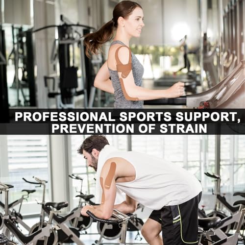 Image of CKeep Kinesiology Tape, 2 Rolls 2 Inch Wide Elastic Precut Strips, Beige | Cotton Latex Free Hypoallergenic Breathable Athletic Tape, Sticky & Waterproof Kinetic Tape for Joint Support Injury & Sprain