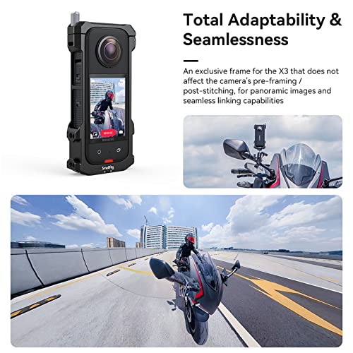 Image of SmallRig Aluminum Frame Cage for Insta360 X3, Protective Case for Insta 360 X3, with 1 /4 inch Threads, Cold Shoe Mount, Folding Fingers, Silicone Lens Cap - 4088B