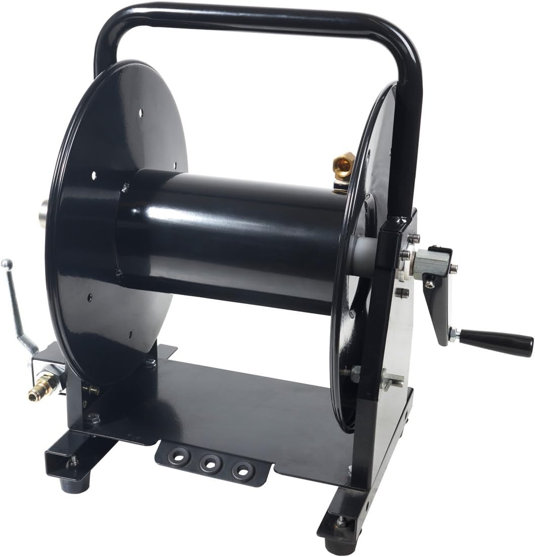 Canpump Sewer Jetting 200 ft Hose Reel w/Shutoff Ball Valve + Nozzle Holders, Manual Winding