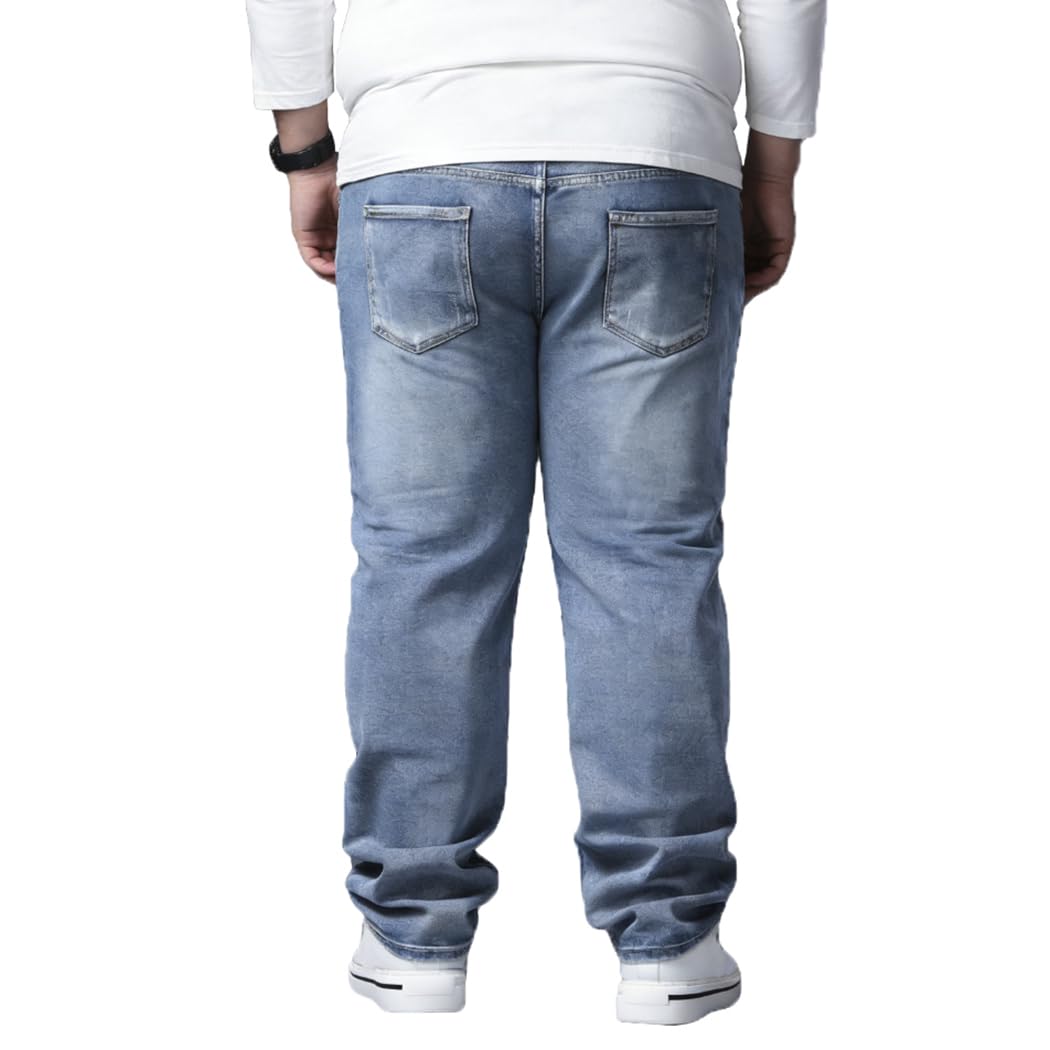 Herren Jeans Übergröße Denim Lange Jeanshose Loose Fit Straight Lässige Denim Hose Stonewashed NZK01
