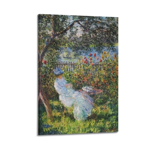WYATAO Opera d'arte di Claude Monet (opera d'arte di Claude Monet (Madame Monet che legge un libro nel giardino), poster decorativo per stanza, stampa artistica da parete, su tela, decorazione moderna
