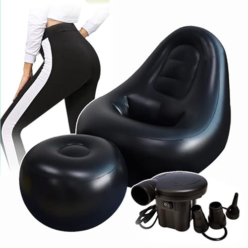 thickvalley Chaise Gonflable Et Pouf BBL, Canapé Gonflable Creux avec Pompe électrique Et Oreiller De Soutien - Convient pour La Récupération Postopératoire BBL Assis/Grossesse/Relaxation,Black Cover