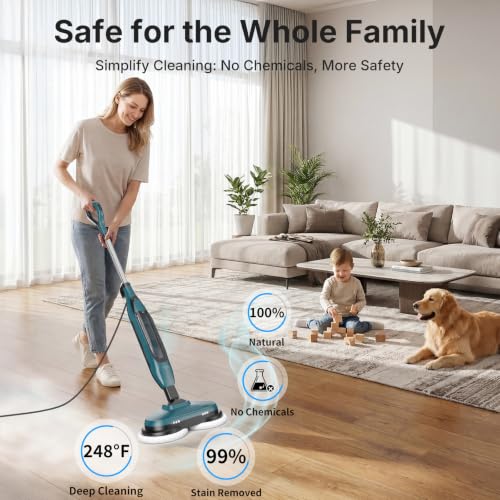 Image of OLIXIS Steam Mop, All-in-One Scrubbing Steam Mops for Floor Cleaning with Rotating Pads, Floor Steamer with 2 LED Lights, 4 Cleaning Modes, Swivel Steering, 16.4 FT Cord, Safe for Hardwood and Tile