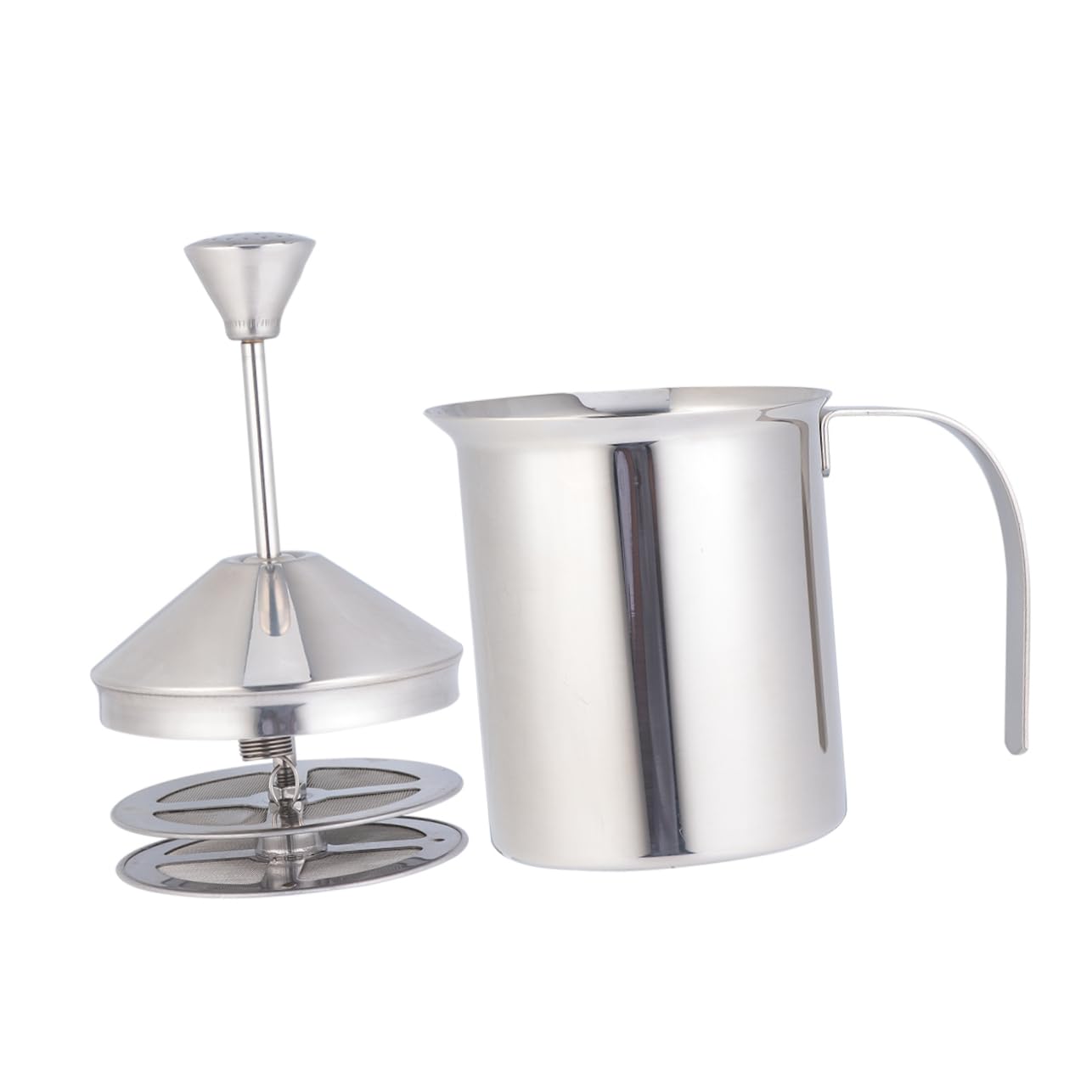 Ciieeo Stainless Steel Manual Milk Frother Frothing Pitcher with Double Layer Filter Handheld Milk Mixer for Cappuccino and Latte Art for Home and Coffee Shops