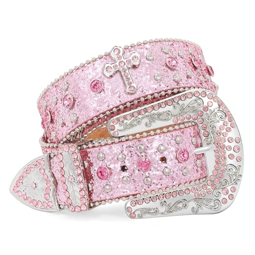 Image of Sparkly Rhinestone Diamond Sequin Studded Belt for Men & Women - Western Cowgirl Cowboy Style