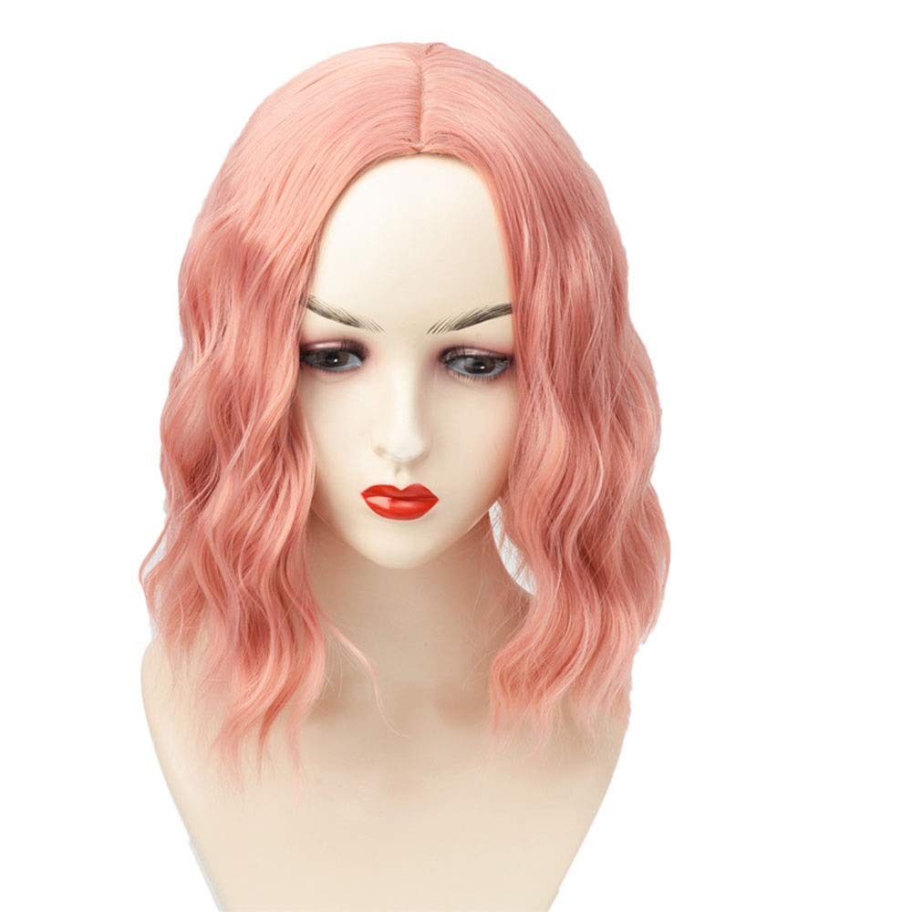 Perruque rose courte bouclée 14 pouces pour changer de tête vite