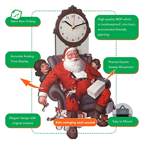 Reloj de pared Santa Claus y niños con péndulo miniatura 4