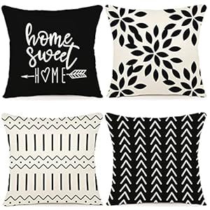 YCOLL Pillow Covers 18x18 Set of 4, Modern Sofa Throw Pillow Cover, Decorative Outdoor Linen Fabric Pillow Case for Couch Bed Car, Black YCOLL Pillow Covers 18×18 Set of 4 Modern Sofa Throw Pillow Cover Decorative Outdoor Linen Fabric Pillow Case for Couch Bed Car Black