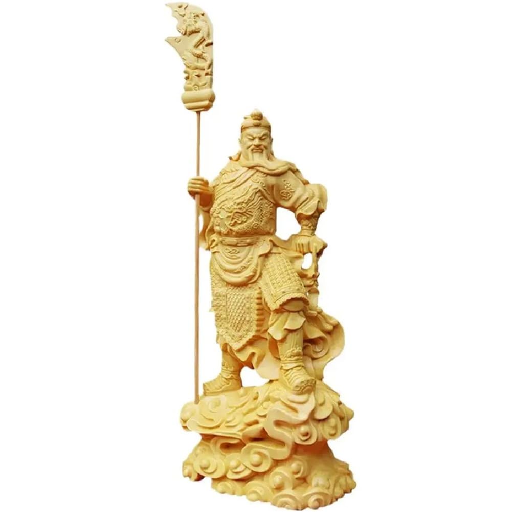 CTRLZS Chinese GuanYu Statue Traditional Wood Carving Figurine God of Wealth Statue Home Tabletop Decor Good Luck Sculpture