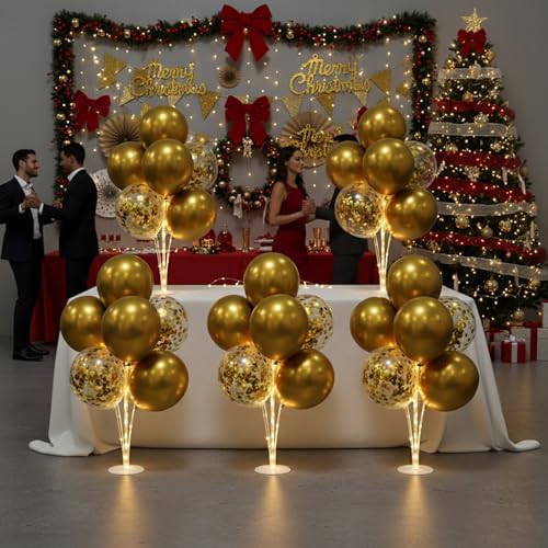 Image of 6 Sets LED Balloon Table Centerpieces for Party Decorations | with Pump, Light Up Balloon Centerpiece for Table, Balloon Stand Kit for Birthday, Wedding, and Christmas Decorations