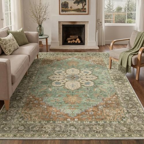 BEIMO Waschbarer Teppich Wohnzimmer Vintage, Boho Teppich Schlafzimmer Groß Orientalisch rutschfest für Badezimmer Esszimmer 160X230CM Bloom