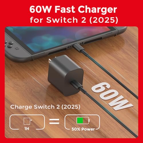 Image of 2-Pack 10ft Charger for Nintendo Switch 2-20V 3A 60W AC Adapter Fast Charging with 10ft USB C Cable - Compatible with Switch /OLED /Lite /Steam Deck - Support 4K TV Mode - Original Quality