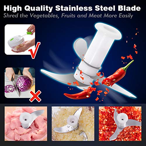 Manual Food Chopper, Easy Hand Pull Pro Onion Chopper, Durable Handheld String Food Processor for Veggie, Garlic, Meat, Salsa Maker (Green) - Thumbnail 7