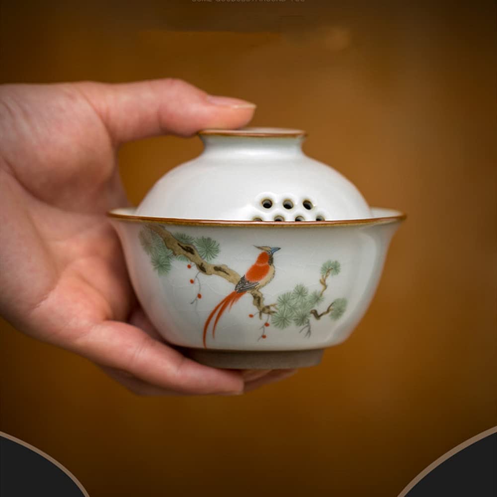 Elegancki chiński ceramiczny zestaw do herbaty wzór ptaka Gaiwan i miska wysokiej jakości akcesoria do herbaty do dekoracji domu dla entuzjastów herbaty i kolekcjonerów