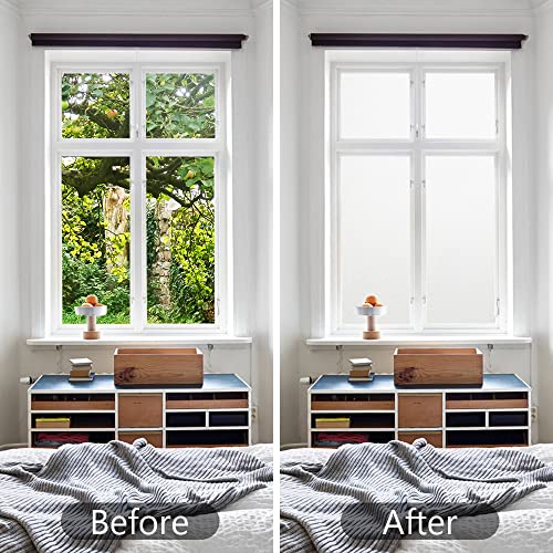 Donox Window Privacy Film Frosted Glass Window Film Static Clings Non Adhesive Opaque Heat Control Removable Covering Light Filtering For Home Bathroom Office Living Room(17.5 X 78.7 Inch, Pure White) #TOP5