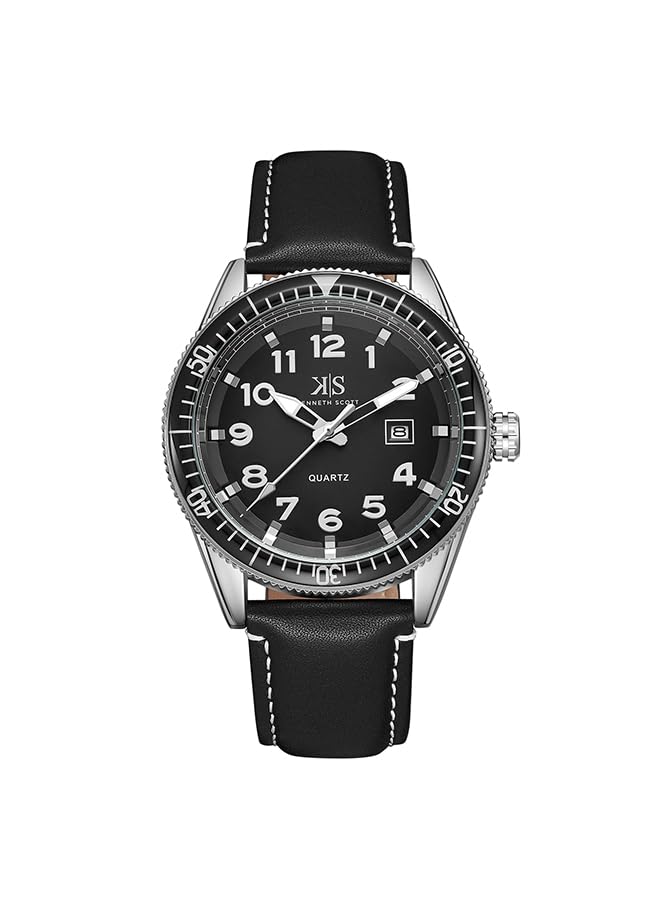 Kenneth Scott Mens Japanese Quartz Movement Watch, Analog Display and Leather Strap - K23028-SLBB, Black, Black, Strap (B0CP46HPF4) Amazon Price History, Amazon Price Tracker