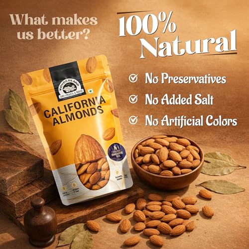 Image of Wonderland Foods 500g Raw California Almonds Pouch Pack | Dry Fruits Badam Giri | Nutritious & Delicious High in Fiber & Boost Immunity | Real Nuts | Gluten Free