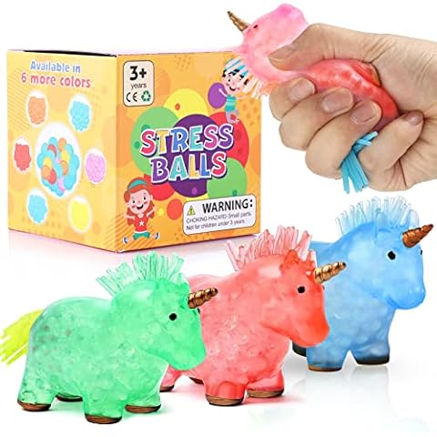 OleOletOy Stress Balls 3 Pack Fidget Sensory Toys Unicorn Squishy for Kids and Adults for Stress Relief and Anti-Anxiety, Water Beads Filled Squishy Toys Bundle for Boys and Girls with Autism Cover