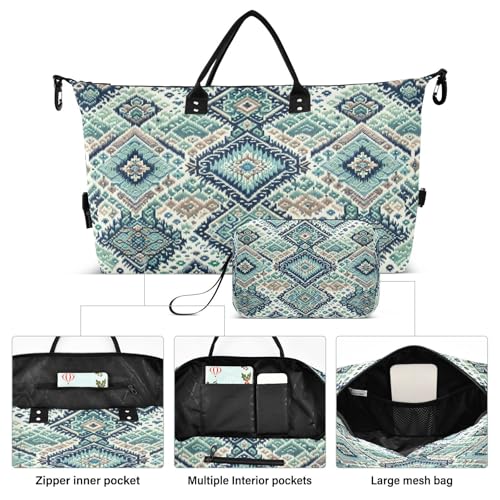 ​​Large Foldable Travel Duffel Bag, Waterproof Gym Bag for Men & Women, Carry-On Luggage Weekender Overnight Bag, Ikat Pattern2
