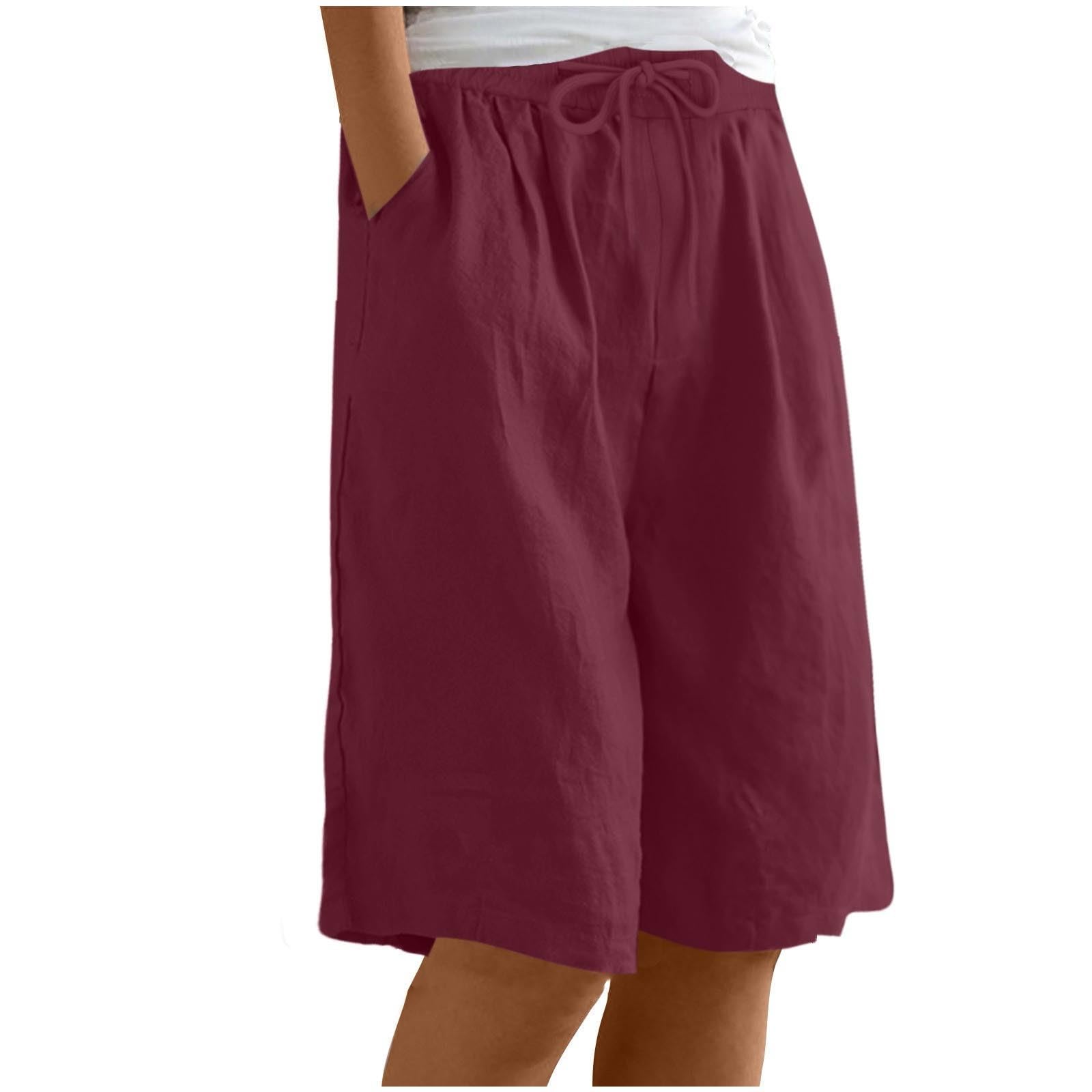 Damen Shorts Sommer,High Waist Kurze Hose Knielang mit Tunnelzug und Taschen Bequeme Freizeitshorts Locker Luftig Strandhose Elegant Einfarbige Weites Bein Sommerhose Jogginghose für Alltag & Urlaub