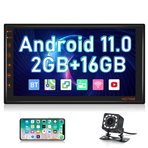 NHOPEEW Radio Coche 2 DIN Android 11 de 7 Pulgadas Pantalla Táctil [2G+16G] con Navegación GPS Bluetooth WiFi RDS USB Mirrorlink Cámara de Marcha Atrás