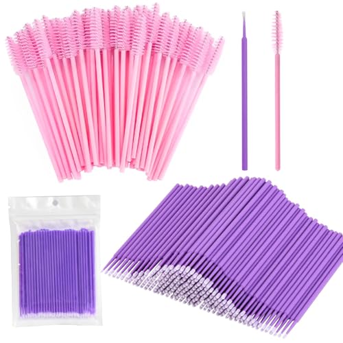 SIRLOMU 100 Miniature Bicchierini Monouso e 50 Cotonelle, Applicatori Mascara (lilla + rosa)