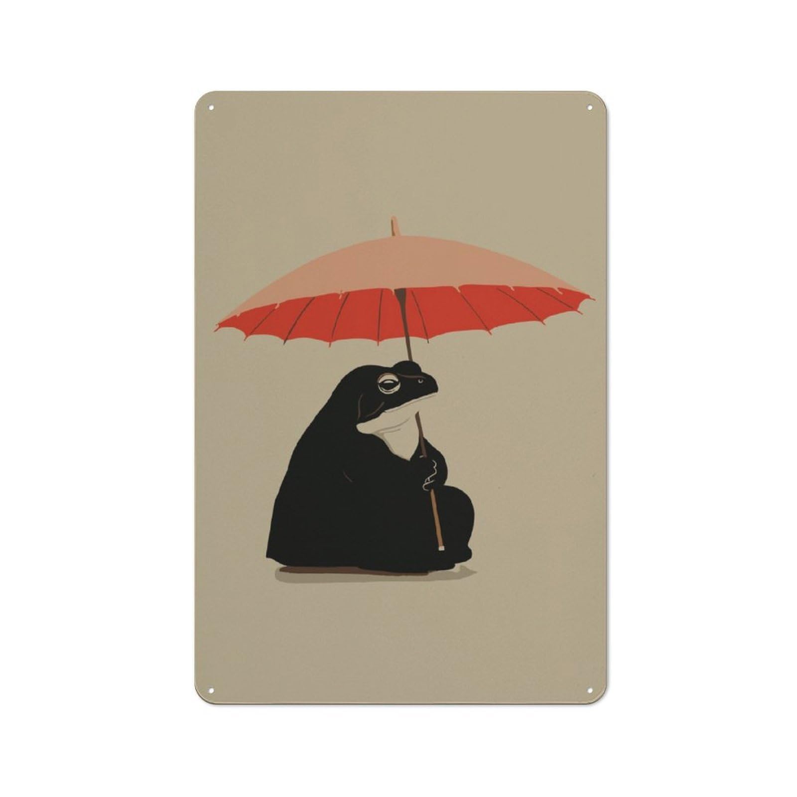 Junmoney Patient Umbrella Frog Tin Wall Plaque 30X20cm With For Guest Room Or Hallway, For Home Office, Studio And Craft Room Walls