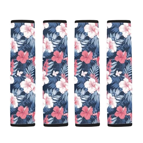 Image of AFPANQZ Pink Tropical Flowers Car Seat Belt Cover Cushion Universal Fit Two-Packs Automotive Seat Belt Pillow for Kids Children Seat Cushion Shoulder Straps Cushion for Bags