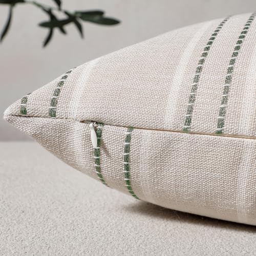 Image of Hckot Spring Throw Pillow Covers 24x24 Set of 2 Striped Pillow Covers Textured Linen Decorative Pillows Square Cushion Covers for Sofa Couch Bed Living Room Farmhouse Decor, Sage Green
