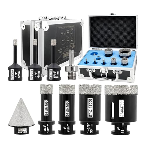 Diamond Core Drill Bits Set 9-Pack, DT-DIATOOL Diamond Tile Hole Saw Kit 6/6/8/19/25/35/51mm+35mm Chemfer Bit+Hex Adapter for Porcelain Ceramic Tile Marble Granite Diamond Core Drill Bits Set 9-Pack, DT-DIATOOL Diamond Tile Hole Saw Kit 6/6/8/19/25/35/51mm+35mm Chemfer Bit+Hex Adapter for Porcelain Ceramic Tile Marble Granite
