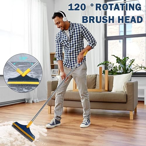 Image of 2-in-1 Toilet & Tile Cleaning Brush with Wiper - 120 Rotating Floor Scrub Brush with Long Handle for Bathroom, Kitchen & Home - Multipurpose Bathroom Cleaner Brush (Pack of 1) (2 in 1)