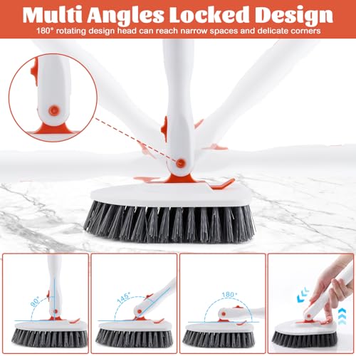 Bathroom Tile Cleaner Shower Scrubber Cleaning Brush, 3 in 1 52 Inch Long Handle Scrubbing Brush with Locked Head, Stiff Bristles Scrub Brush for Kitchen Tub Tile Sink Wall - Image 5