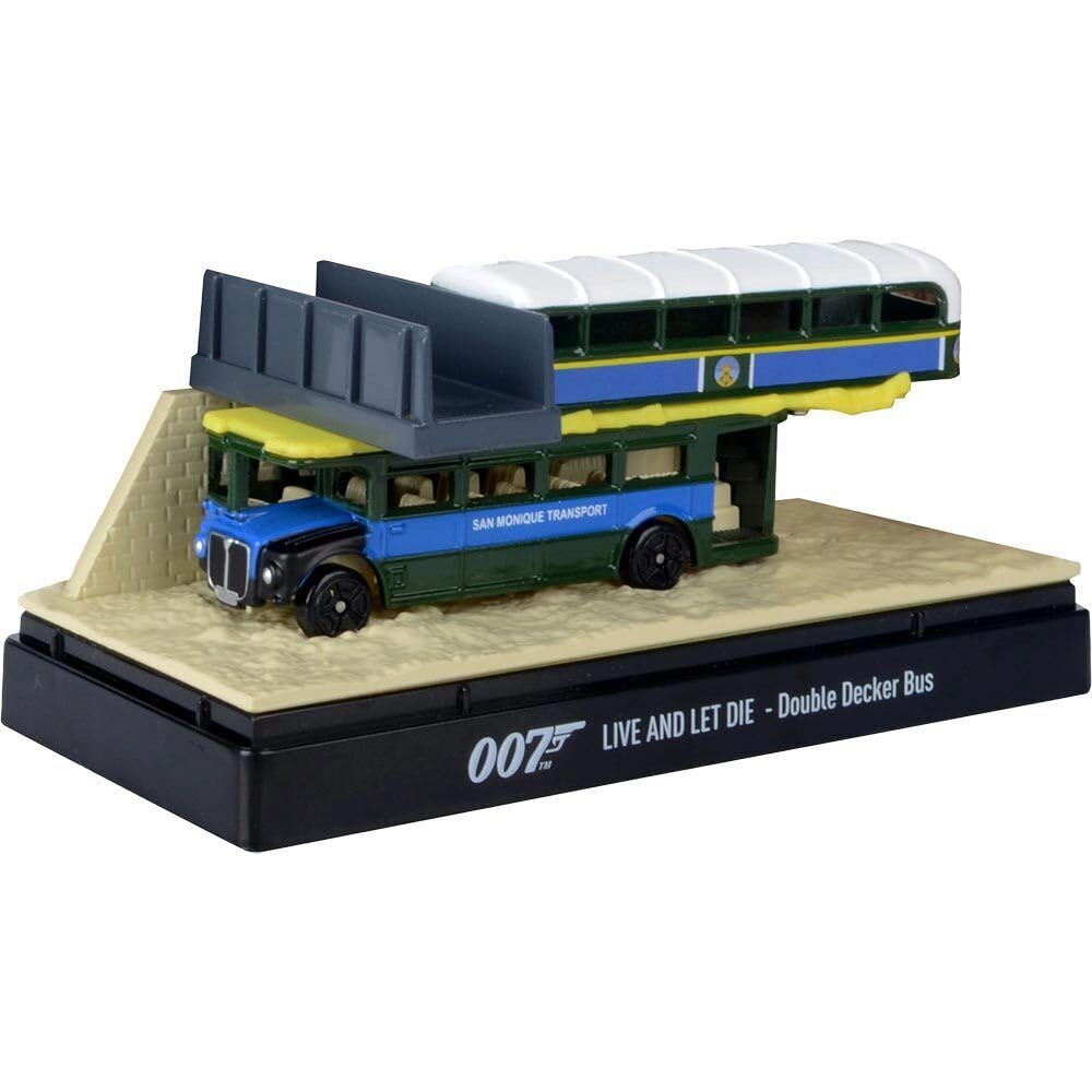 Motormax 79825JB - Autobus a due piani San Monique Transport Hitting Bridge Scene Live and Let Die (1973) con collezione espositiva, modello pressofuso