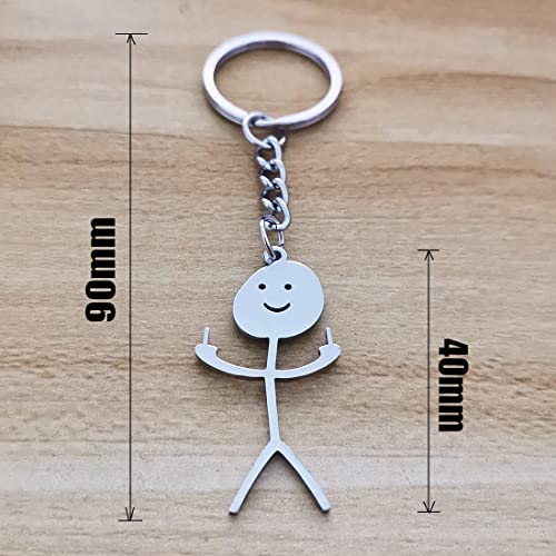 Stainless Steel Funny Doodle Keychain Middle Finger Pendant Keyring Long Distance Friendship Jewelry Gift For Men Women (Silver) #TOP4