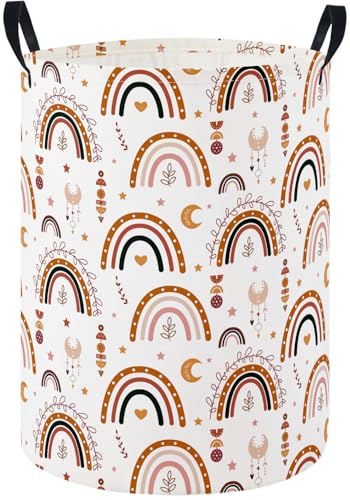 HIYAGON Baby Laundry Hamper Basket Baby Hamper for Nursery Boy and Girl Cute Kids Toys Storage Bin Organizer Boho Room Decor(Rainbow)