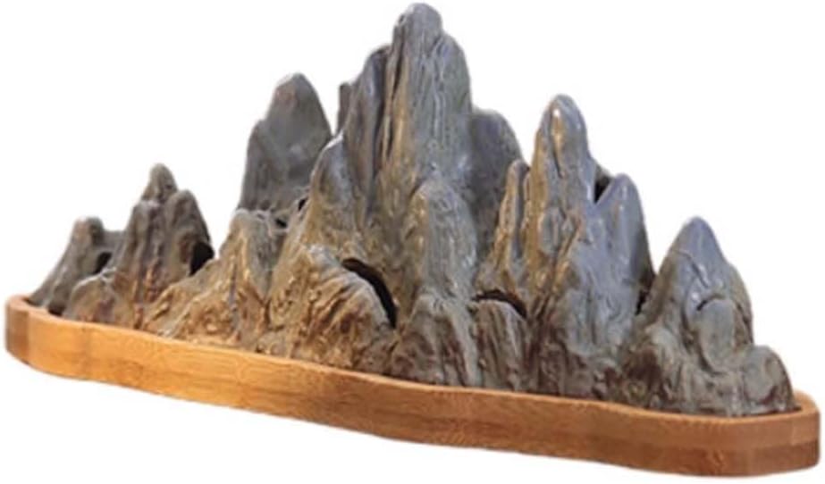Mountain-Shaped Bedroom Ceramic Backflow Incense Burner，Tea Table Incense Holder with Bamboo Tray A01