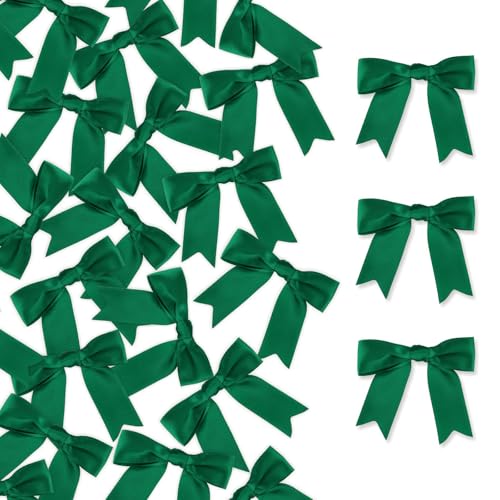 Meseey 100 Pcs Satin Ribbon Bows with Twist Tie 2.5 Inch Dark Green Pretied Premade Colored Craft Bows for Gift Wrapping Basket Wedding Baby Shower Brithday Party (Dark Green)