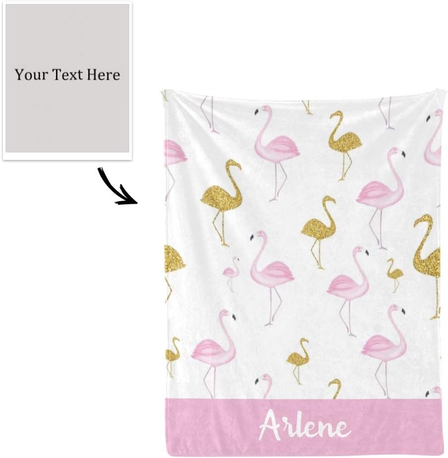 Flamingo Pink Personalized Receiving Baby Blankets for Girls Boys Kids with Name,Customized Swaddle Blankets Gift for Newborn Crib Infants 30x40 Inches