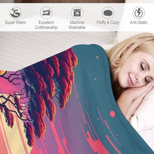 Couverture Légère en Polaire Flannel Impression 3D Rétro Canapé