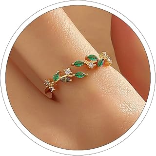 ONBRIG Dainty Adjustable Leaf Stackable Rings for Women - Open Eternity Rings, Versatile Everyday Jewelry