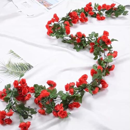 Image of VRB Dec 1 Pcs Artificial Flower Vine Garlands Hanging Artificial Flowers for Decoration Small Peony Roses Garland (6 ft Long) Flowers Silk Peony Roses for Diwali /Ganpati /Christmas. (Red)