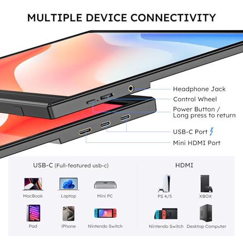 Image of Portable Monitor for Laptop FHD 15.6 inch 1080P Ultra-Slim USB-C&HDMI External Second Screen for Laptop Travel Monitor Dual Speaker-Screen Extender for PC /Mac /Phone /PS4 /5 /Xbox /Switch-VESA*2