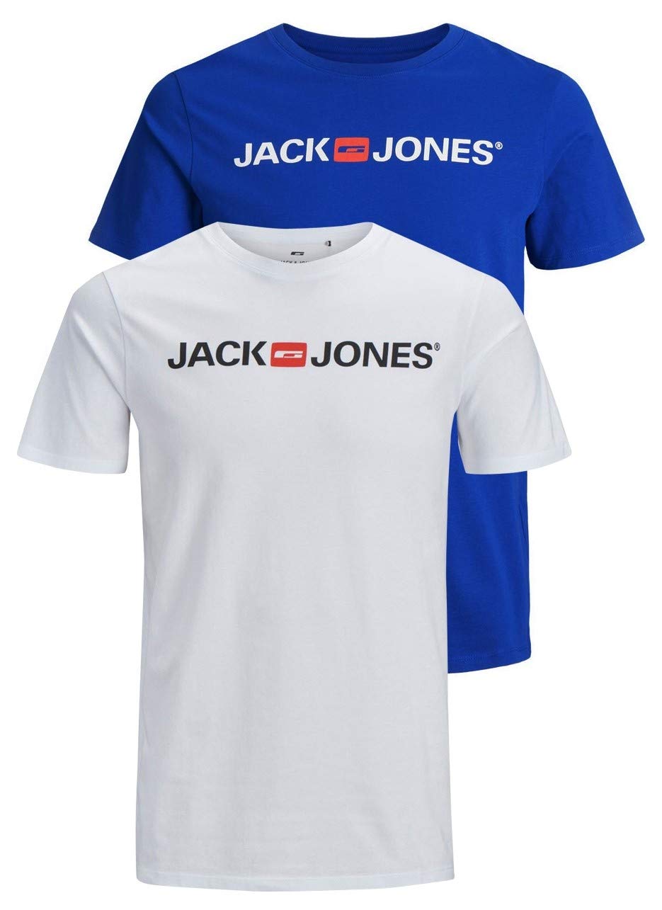 JACK & JONES Men's JJECORP Logo TEE SS Crew Neck, White/2-PACK W.SURF The Web/RE, XXXL